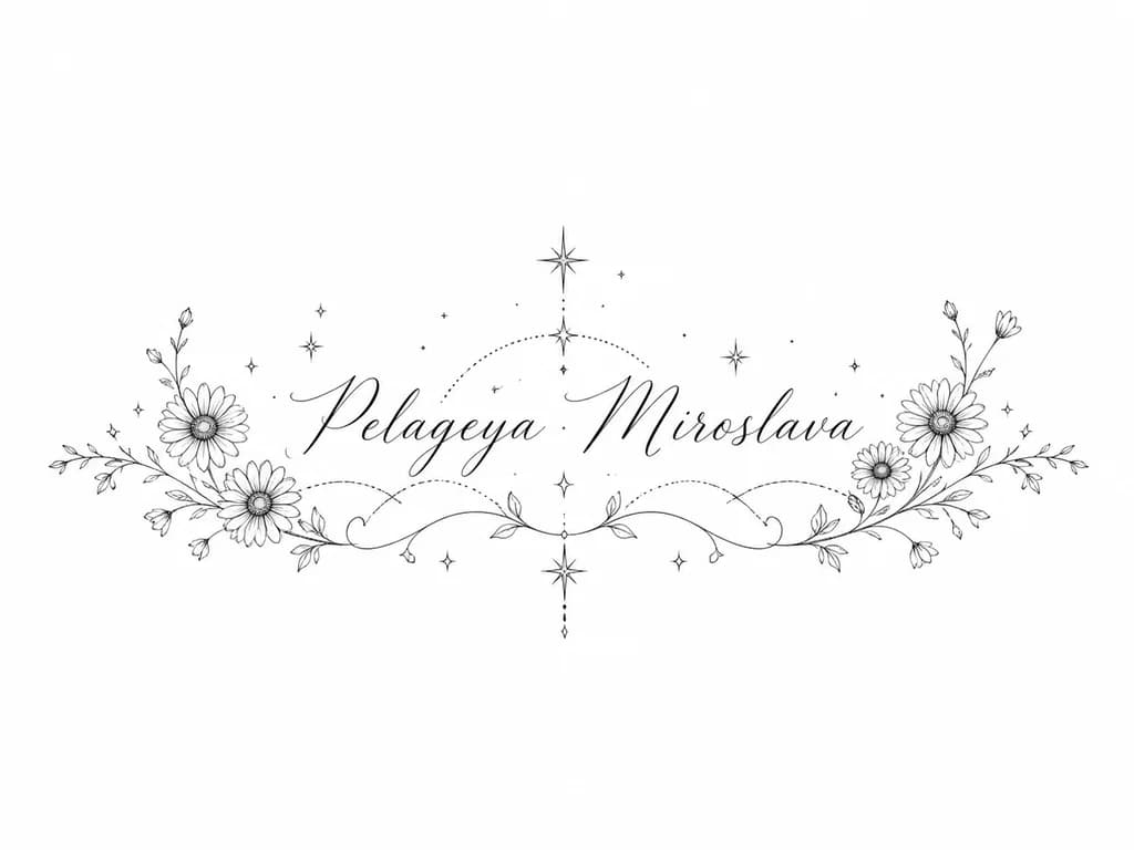 Тату эскиз: имена расположены рядом маленькие звезды и ромашки