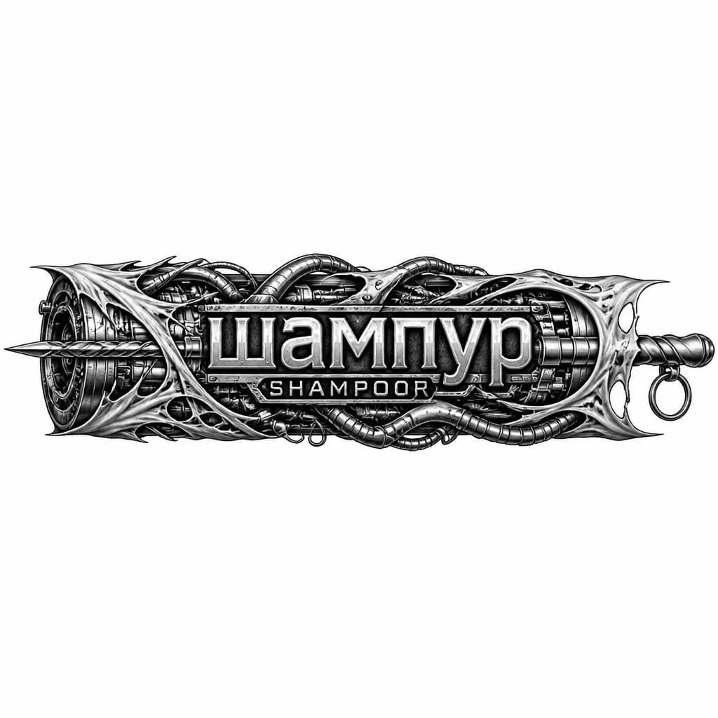 Тату эскиз: Создай интересную идею для татуировки в разных стилях с надписью "шампур" можно его дополнить любыми вещами, линиями, картинками что бы это выглядело красиво и современно 