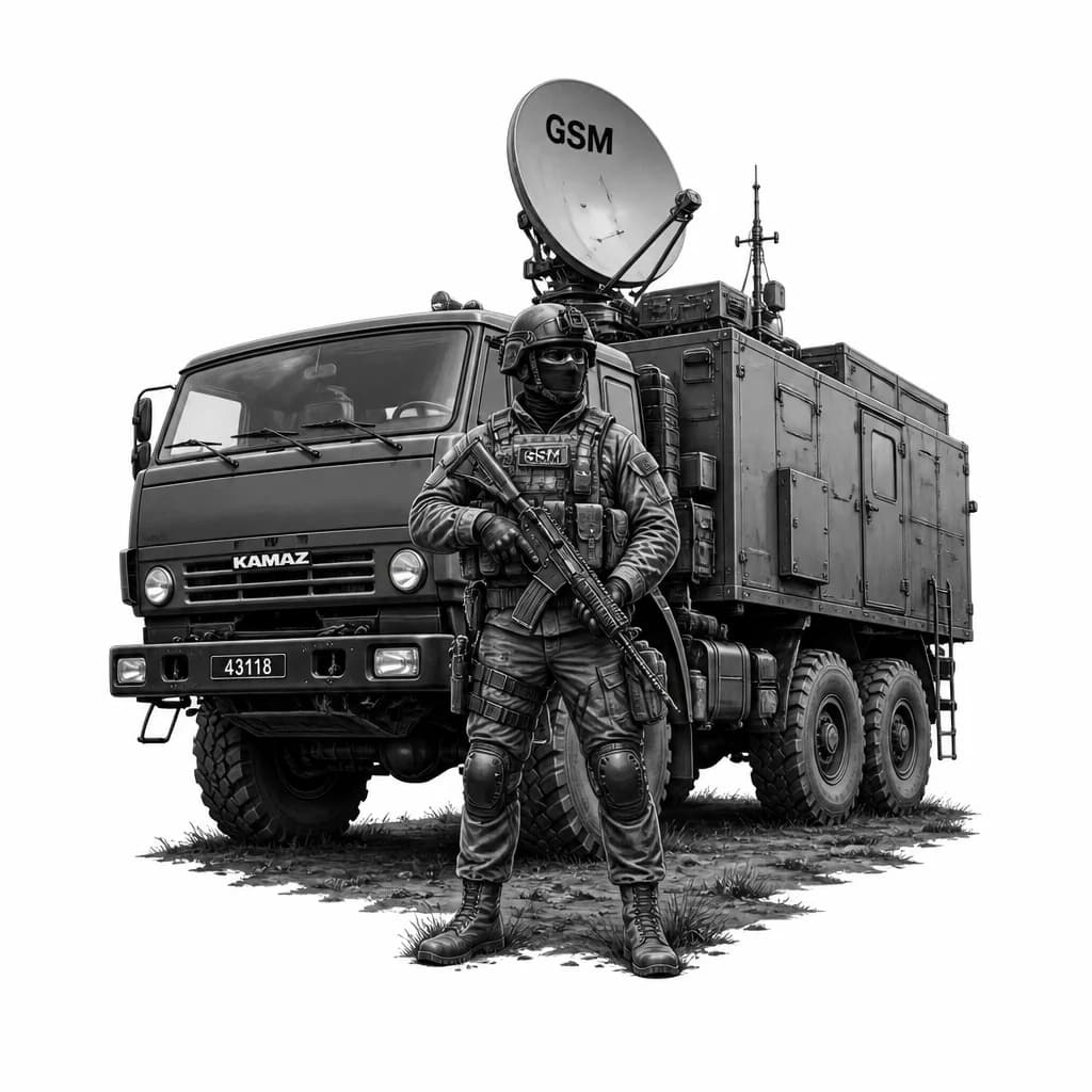 Тату эскиз: Служба гсм КамАЗ и солдат в бронижелете с автоматом 
