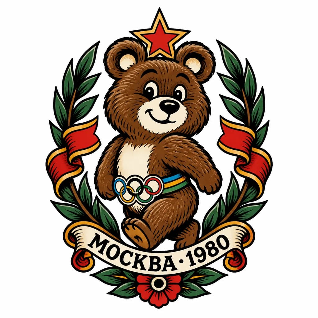 Тату эскиз: создай кизображение олимпийского мишки олипиада 1980 года Москва 