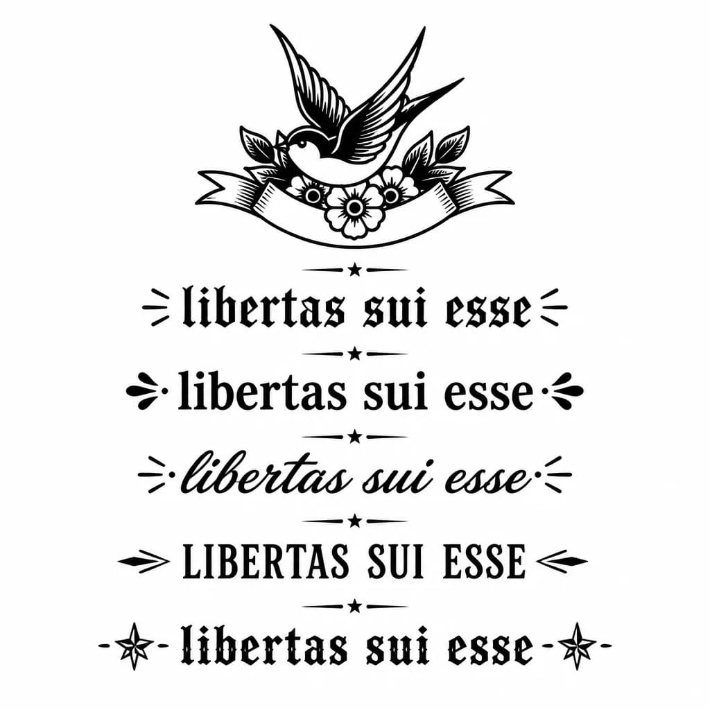 Тату эскиз: Варианты шрифтов в разных стилях для надписи libertas sui esse 7-8 см на внутренней стороне запястья для девушки
