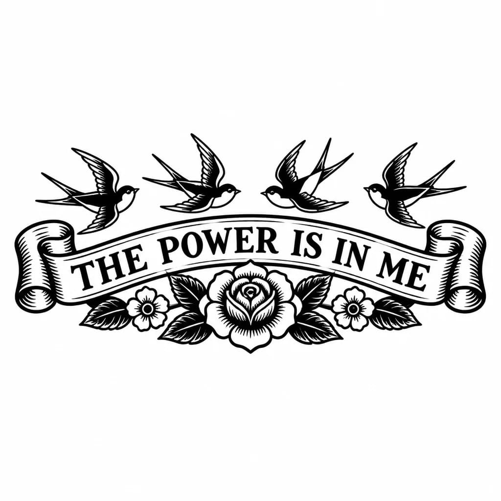 Тату эскиз: The power is in me 
А над надписью 4 маленькие птички