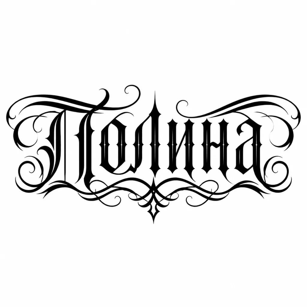 Тату эскиз: имя девушки Полина с интересным шрифтом и форматом
