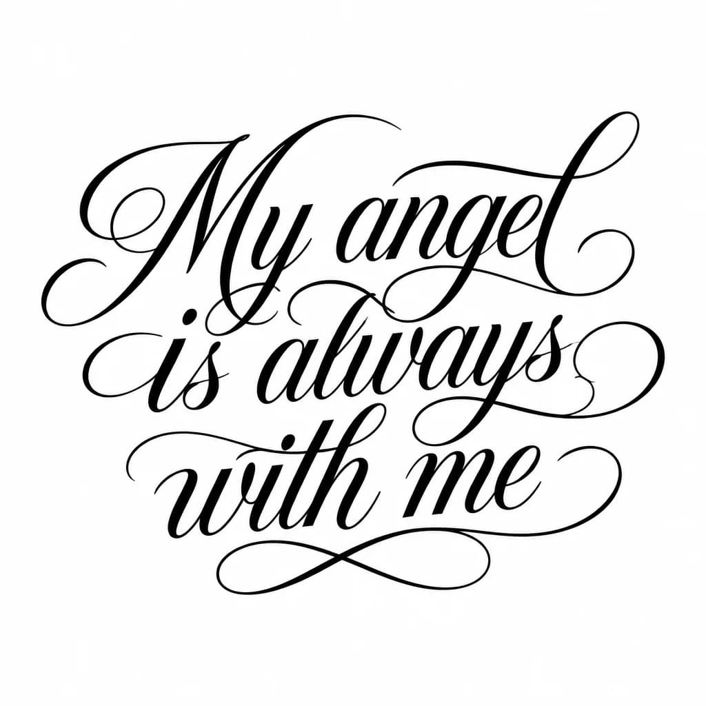 Тату эскиз: Font: My angel is always with mе (elegant calligraphy)