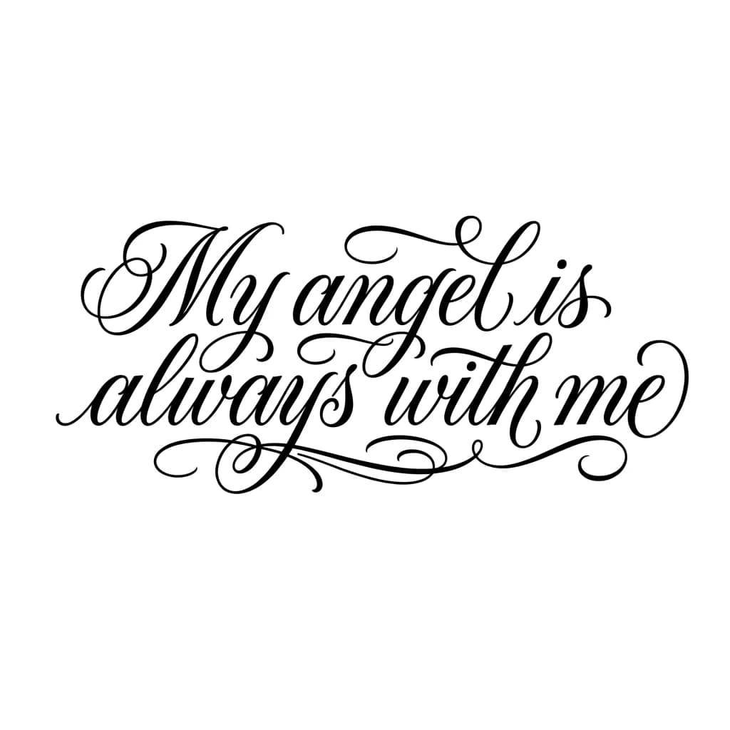 Тату эскиз: Font: My angel is always with mе (elegant calligraphy)