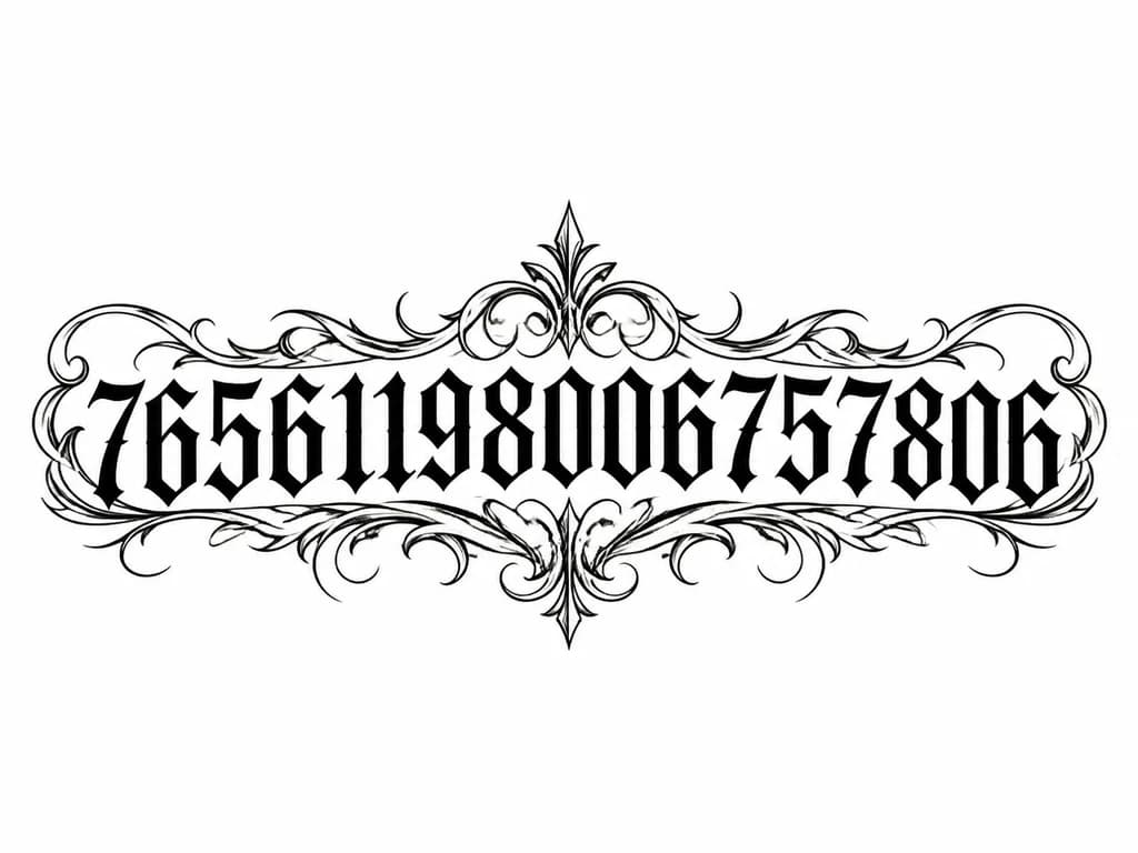Тату эскиз: Цифры 76561198006757806 набитые на груди
