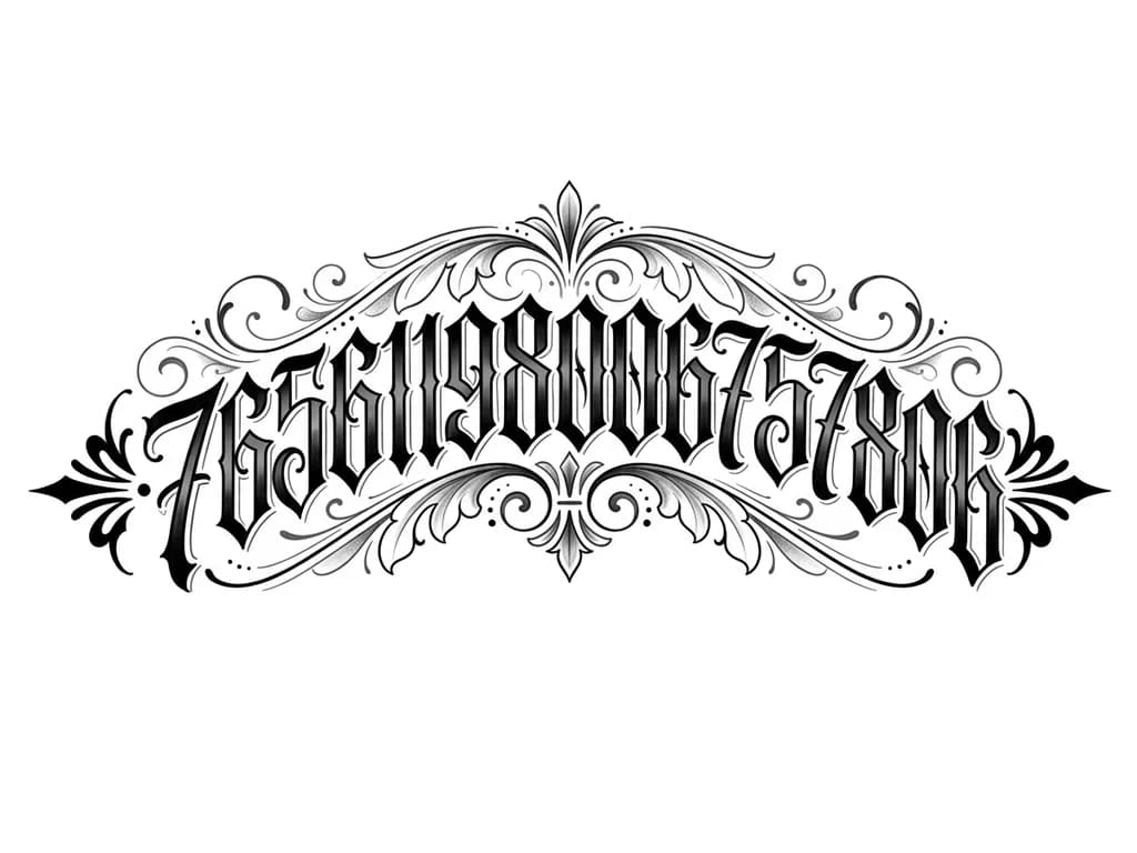 Тату эскиз: Цифры 76561198006757806 набитые на груди