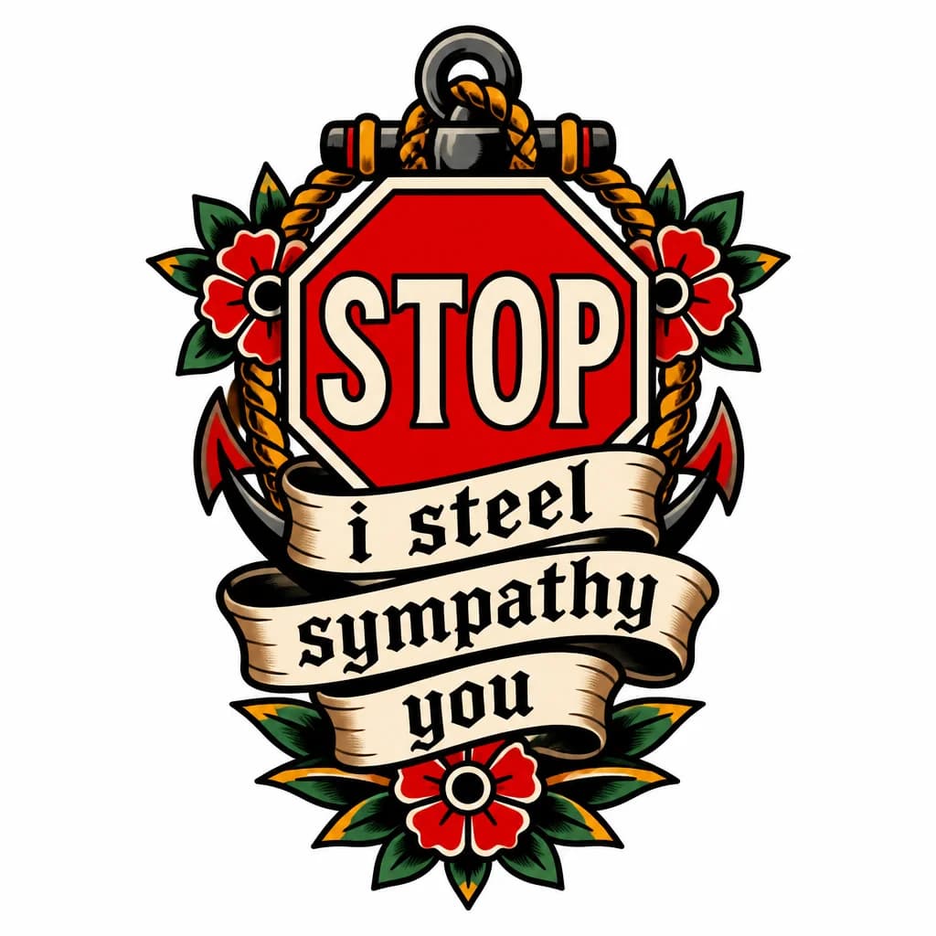 Тату эскиз: Знак "Stop", на нем написана фраза "i steel love you" 
