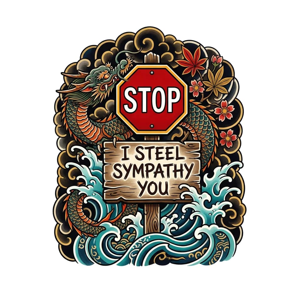 Тату эскиз: Знак "Stop", на нем написана фраза "i steel love you" 

