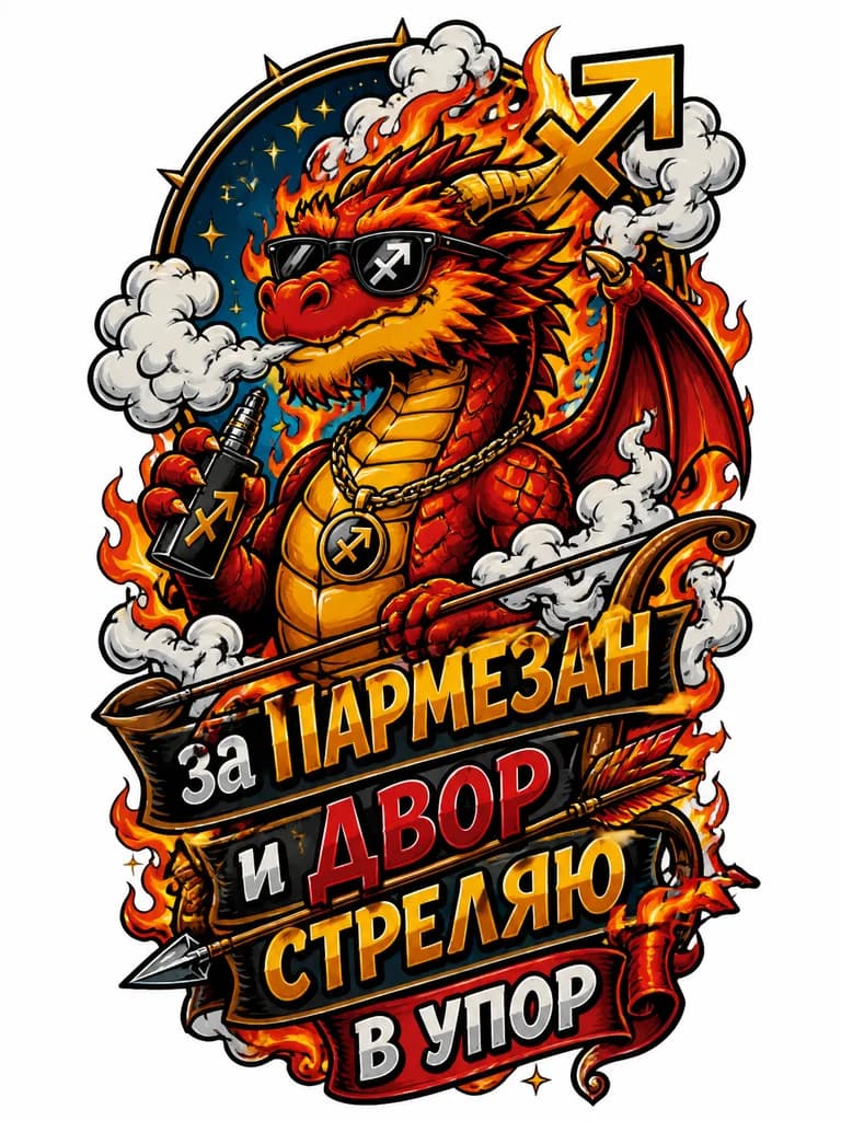 Тату эскиз: огненный дракон стрелец зодиак парит вейп