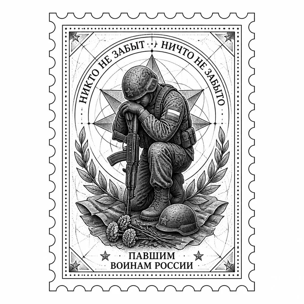 Тату эскиз: В почтовой марке, в честь погибшего брата российского военного 