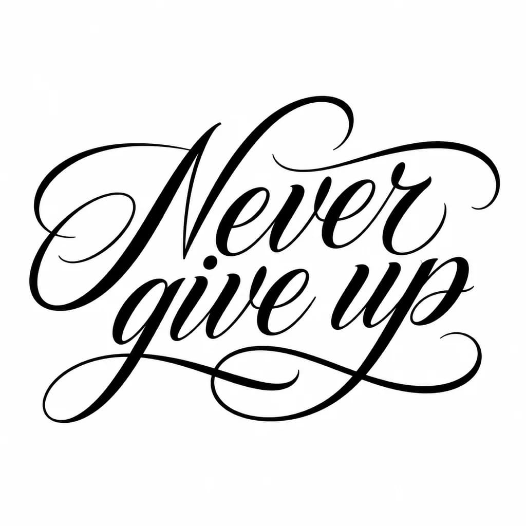 Тату эскиз: Font: Never give up  (elegant calligraphy)
