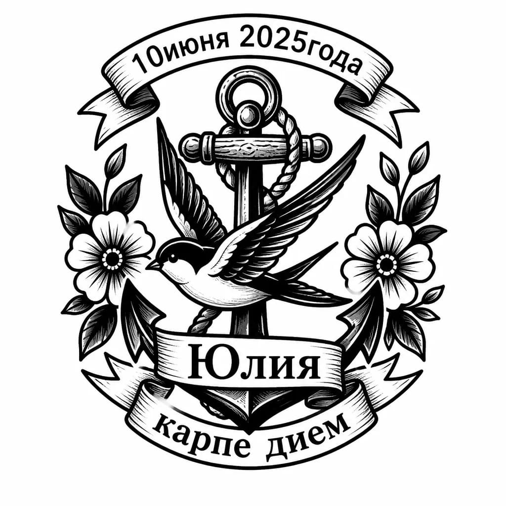 Тату эскиз: Тату с датой 10июня 2025года 
На арабском языке с именем Юлия 
И надписью карпе дием