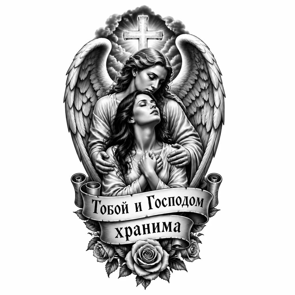 Тату эскиз: Эскизы татуировок с надписью « Тобой и Господом хранима»