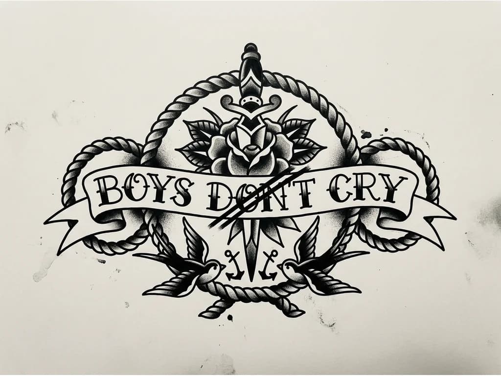 Тату эскиз: Надпись "BOYS DON'T CRY" слово don't перечёркнуто