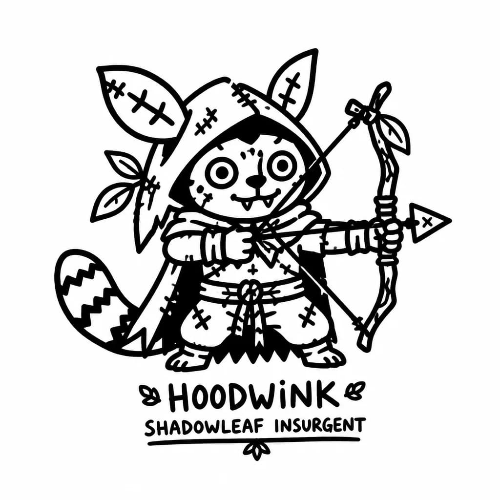 Тату эскиз: Персонаж hoodwink из игры dota 2, в скине shadowleaf insurgent 