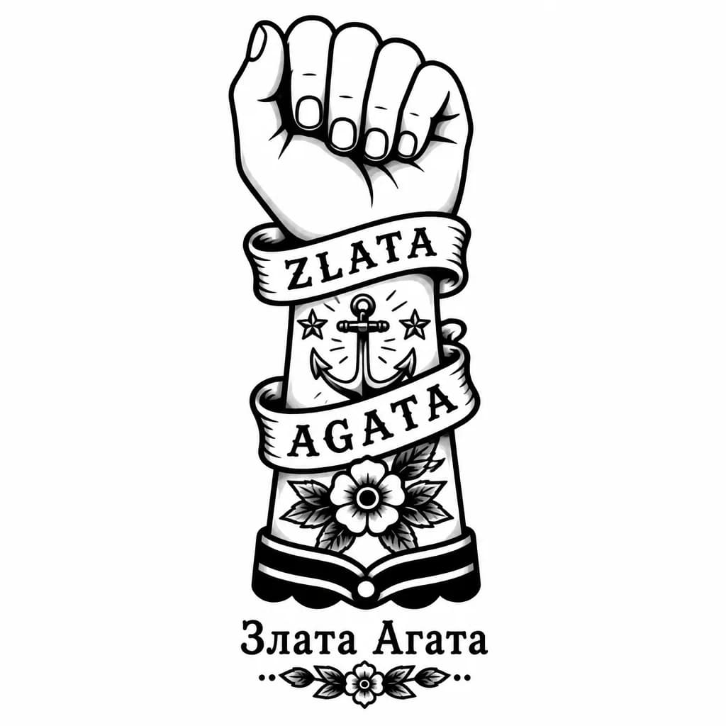 Тату эскиз: Имена дочек Злата Агата на запястье 