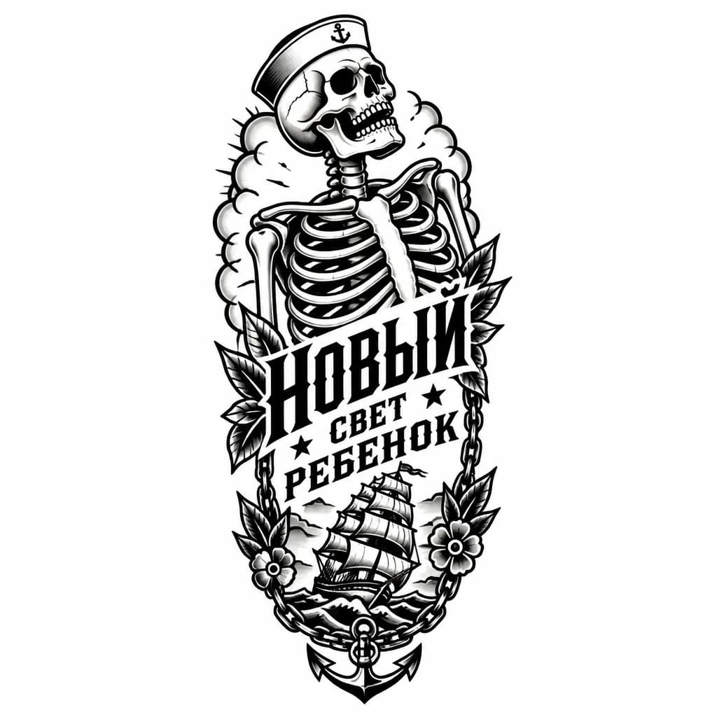 Тату эскиз: фраза « Новый Свет Ребенок « под ребром ( правым ), начиная от пресса и до конца тела ( типо до талии ) жирным почерком, с акцентом на слово «новый «
Чтобы выглядело как бунтарство  против мнения общества 