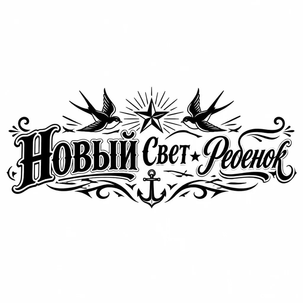 Тату эскиз: фраза « Новый Свет Ребенок « под ребром ( правым ), начиная от пресса и до конца тела ( типо до талии ) жирным почерком, с акцентом на слово «новый «
Чтобы выглядело как бунтарство  против мнения общества . ПРОСТО ФРАЗА БЕЗ РИСУНКОВ 