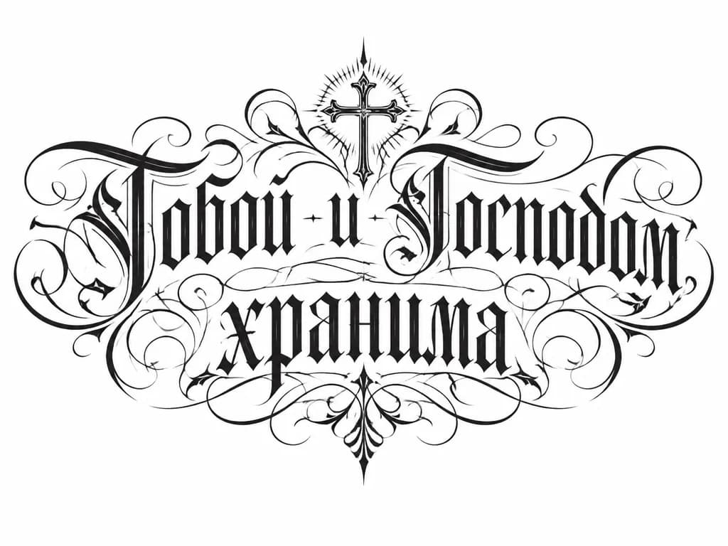 Тату эскиз: Эскизы татуировок с надписью « Тобой и Господом хранима»
