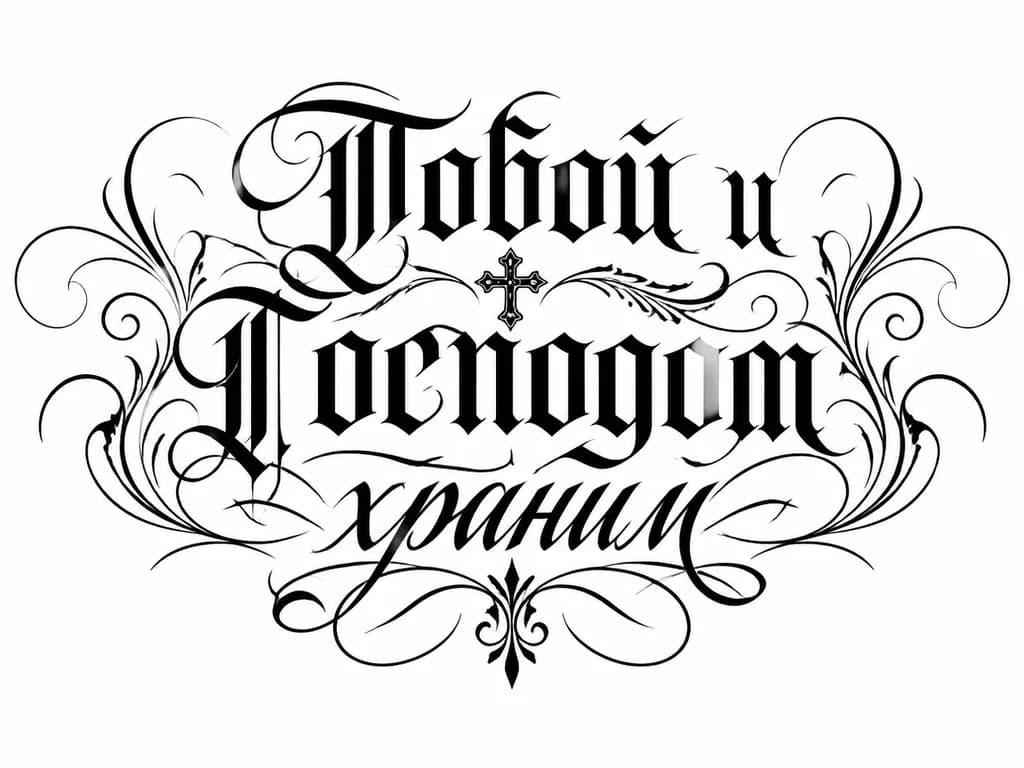 Тату эскиз: Эскизы татуировок с надписью « Тобой и Господом хранима»