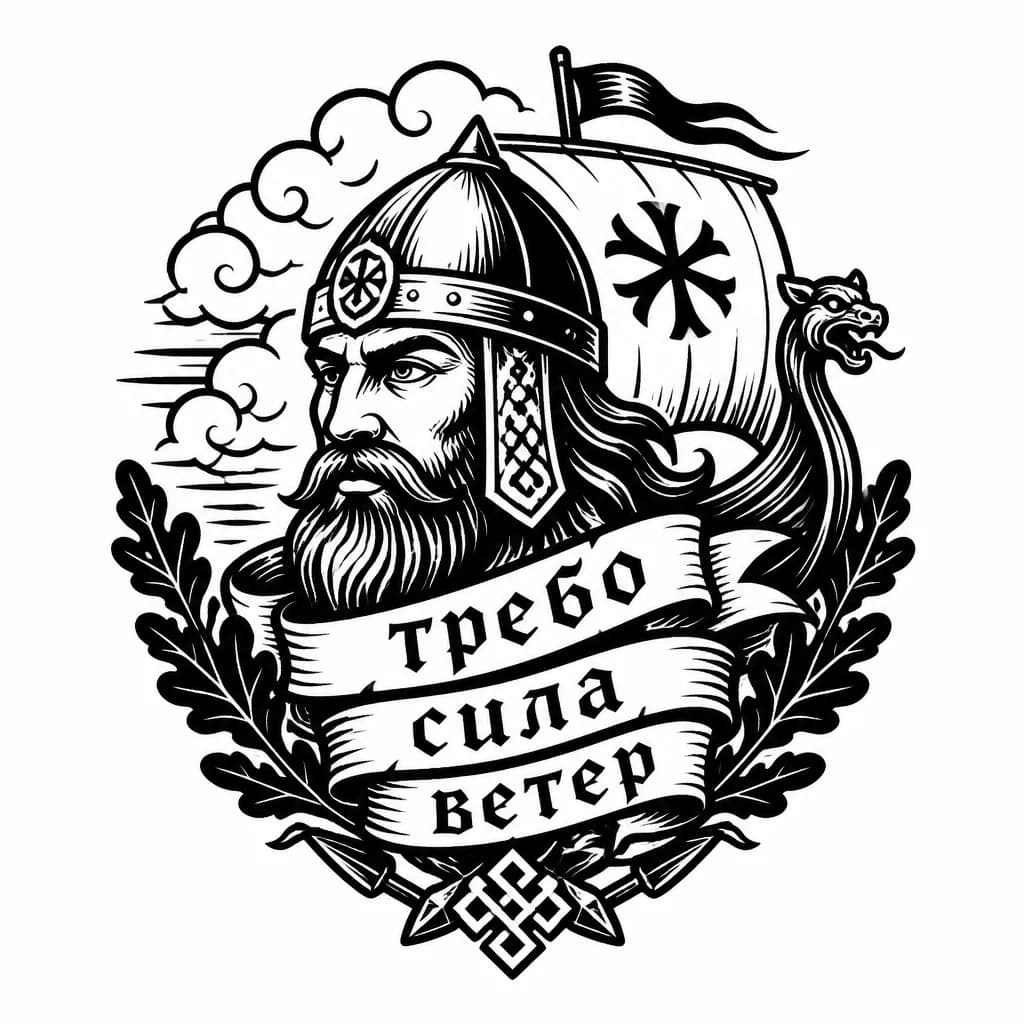 Тату эскиз: Тату в славянском стиле с славянским рунескриптом "требо" "сила" "ветер"