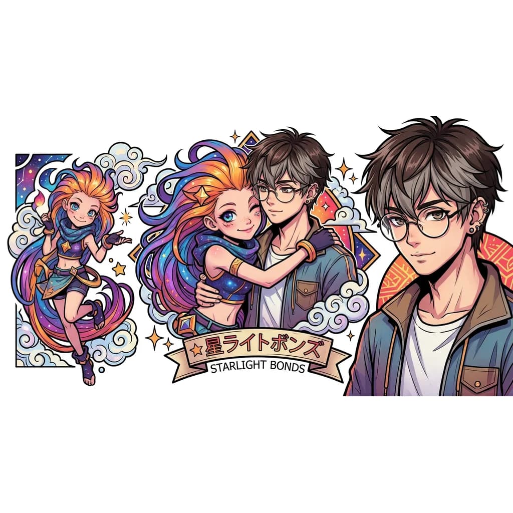 Тату эскиз: Нарисуй как Зои из игры League of legends занимаются интимом с парнем в очках и с серьгами в обоих ушах, парень худенький, у него темно-карие волосы верх которых покрашен в пепельный. 