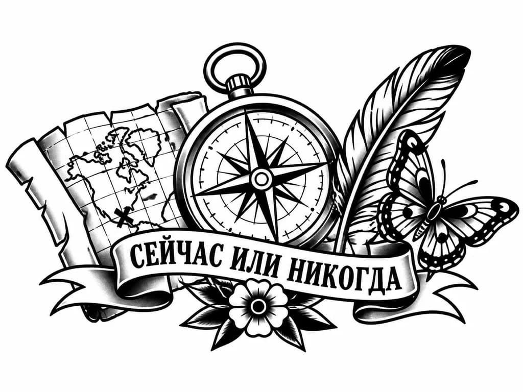 Карта компас перо бабочка 