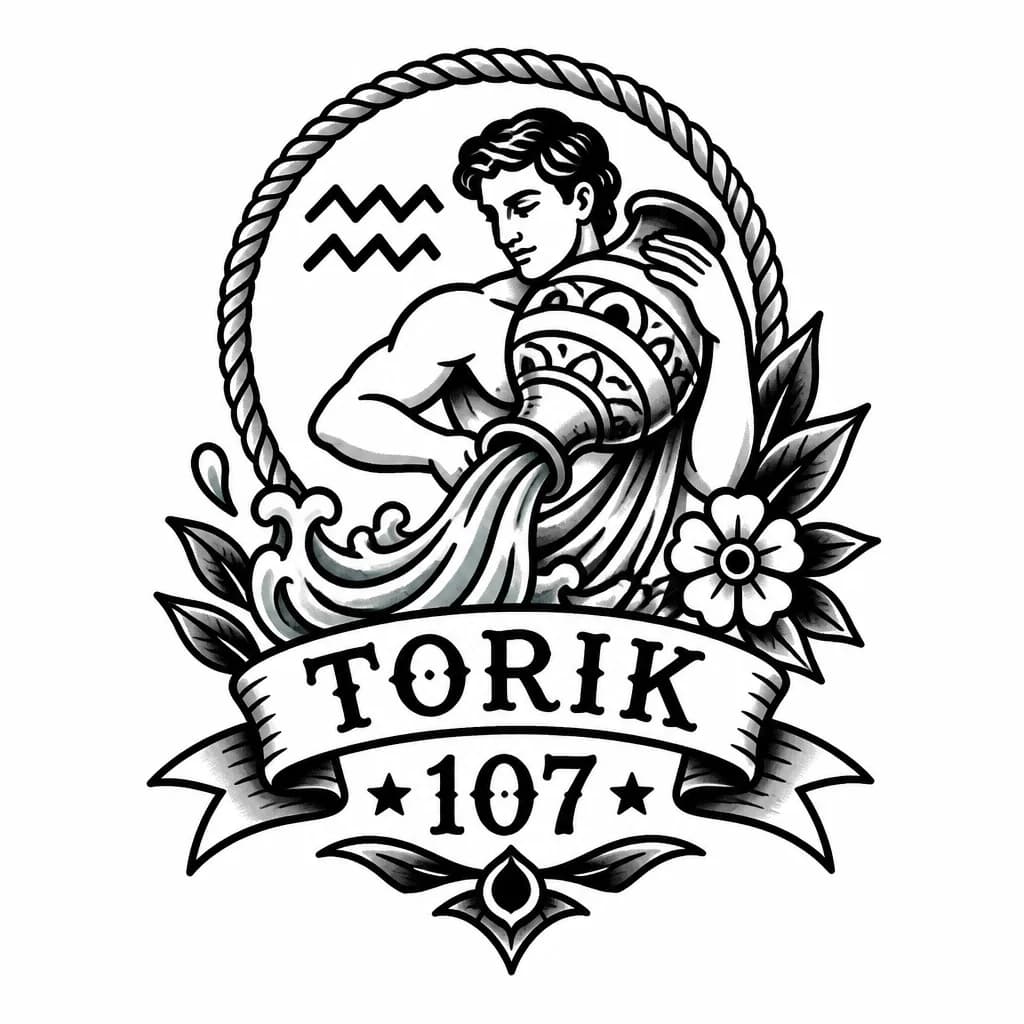 Тату эскиз: Знак зодиака Водолей, имя Торик, 107