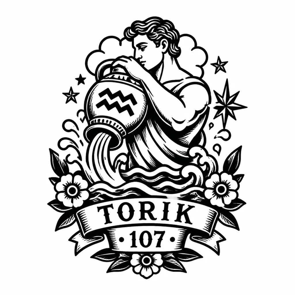 Тату эскиз: Знак зодиака Водолей, имя Торик, 107
