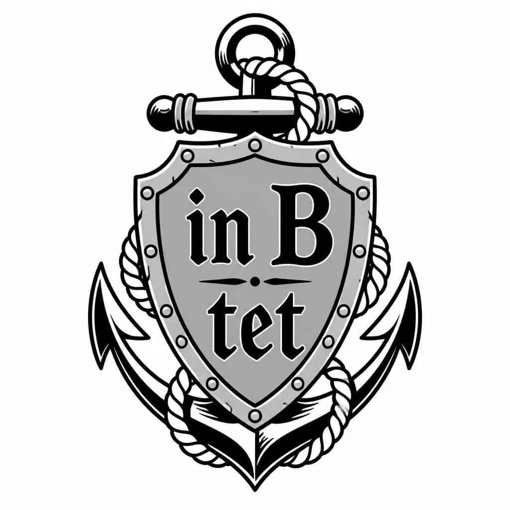 Тату эскиз: надпись "in B♭" и под ней труба, все это на медном щите
