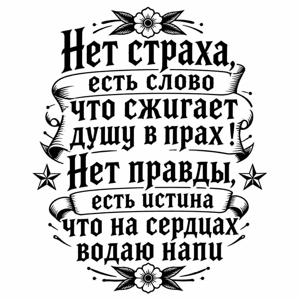 Тату эскиз: Славянскими буквами 
Без рисунков, просто текст славянскими буквами 
