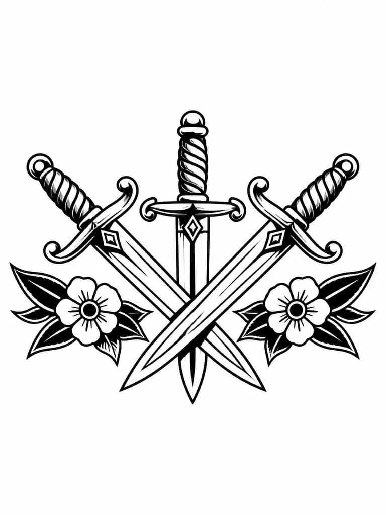 Тату эскиз: Три скрещённых меча 