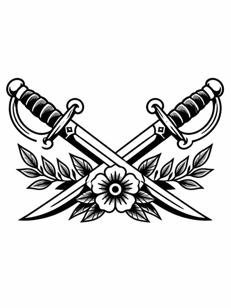 Тату эскиз: Два скрещённых меча 