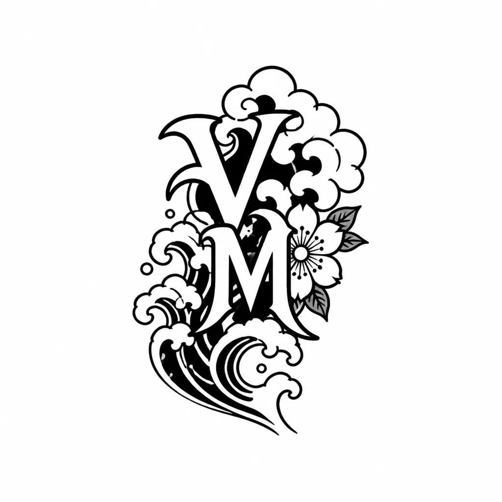 Тату эскиз: Первые буквы имени V и M