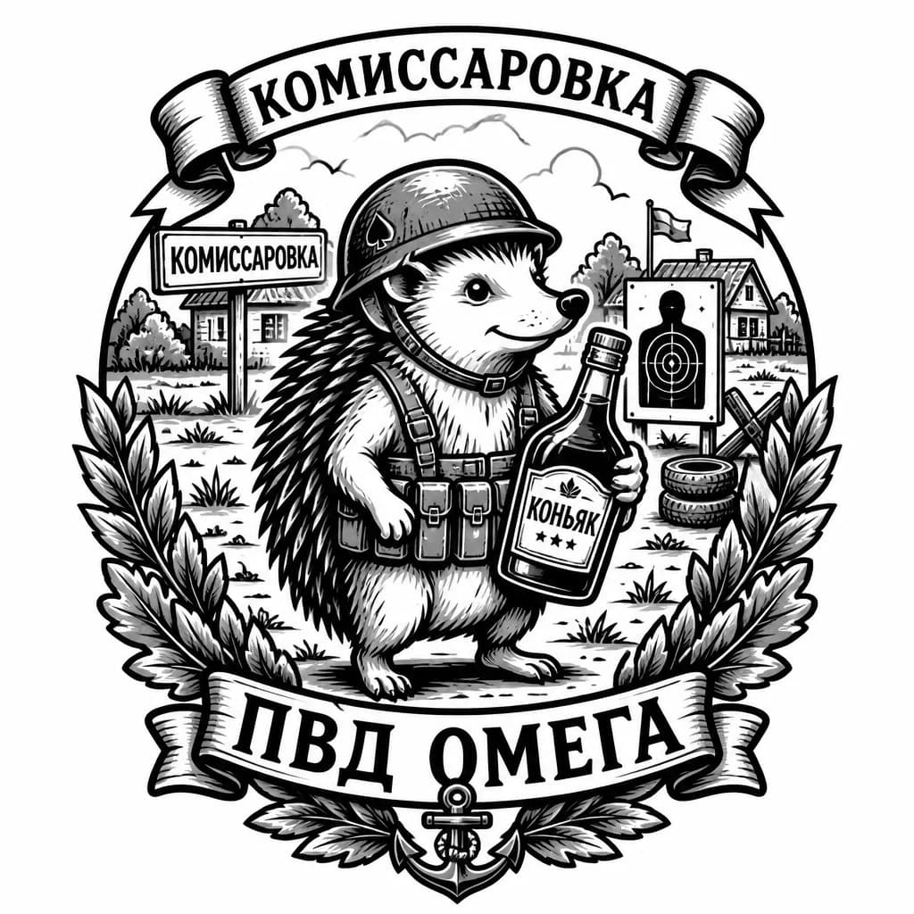 Тату эскиз: Поселок комиссаровка, ежик бутылка коньяка военный учебный полигон