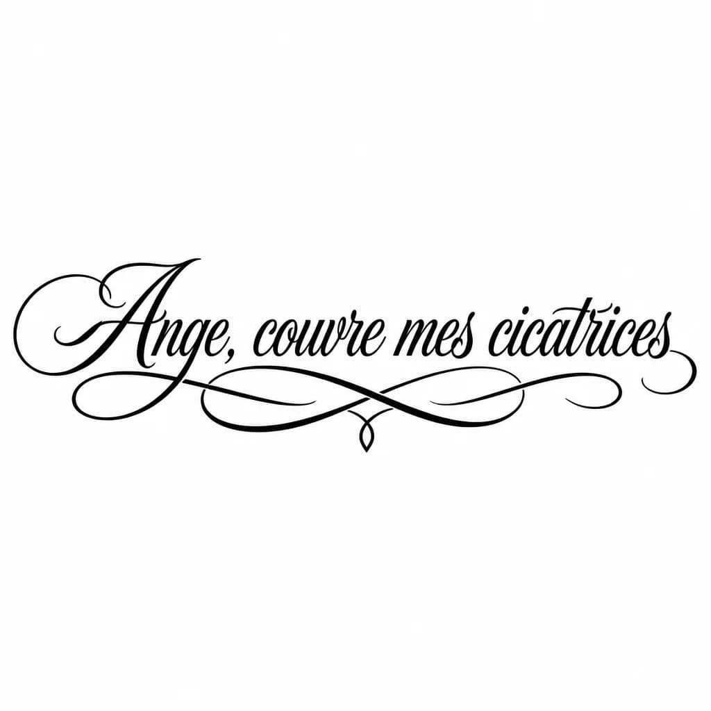 Тату эскиз: Font: Ange, couvre mes cicatrices (elegant calligraphy)