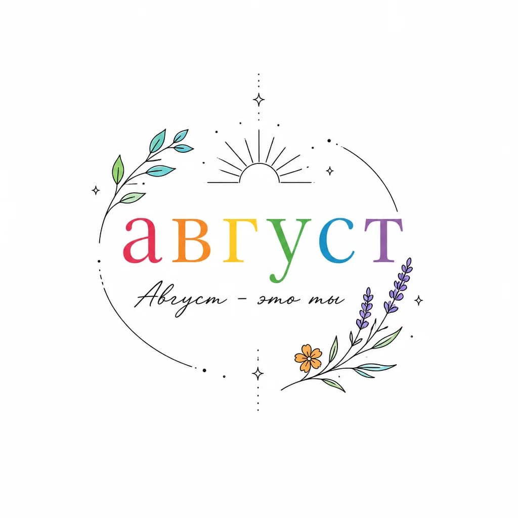 Тату эскиз: Надпись на лопатке. Слово август написано цветными буквами.