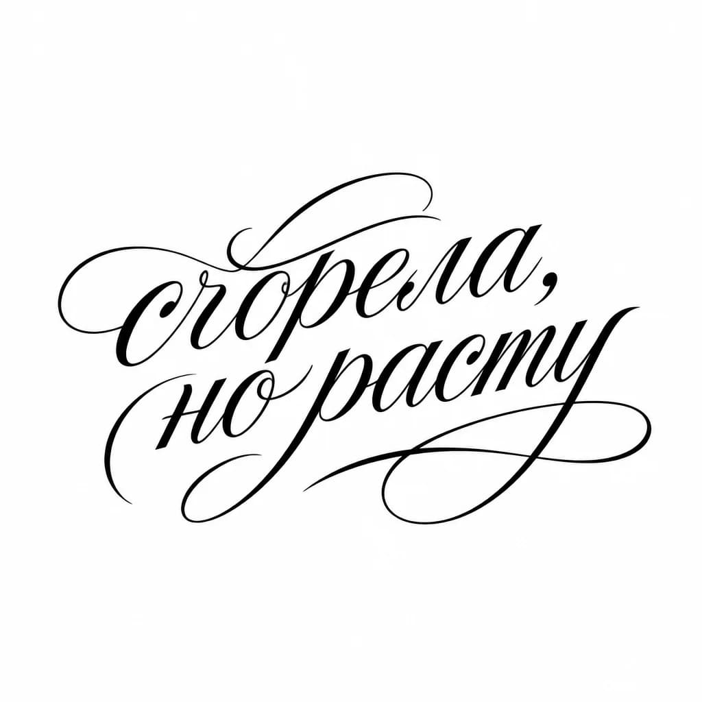 Тату эскиз: Font: сгорела, но расту (elegant calligraphy)