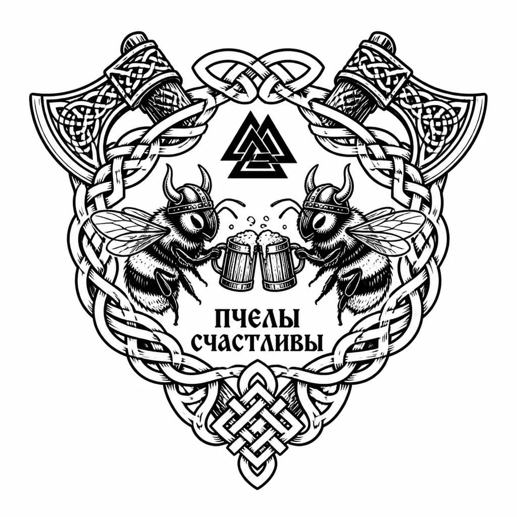 Тату эскиз: игра валхейм и локальный мем пчелы счастливы парное тату с другом в области под грудью 