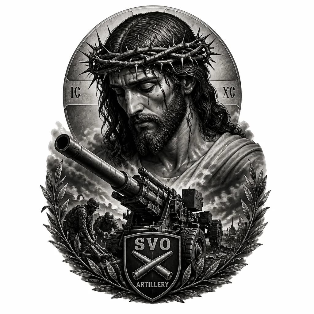 Тату эскиз: Сво Артиллерия и Исус
