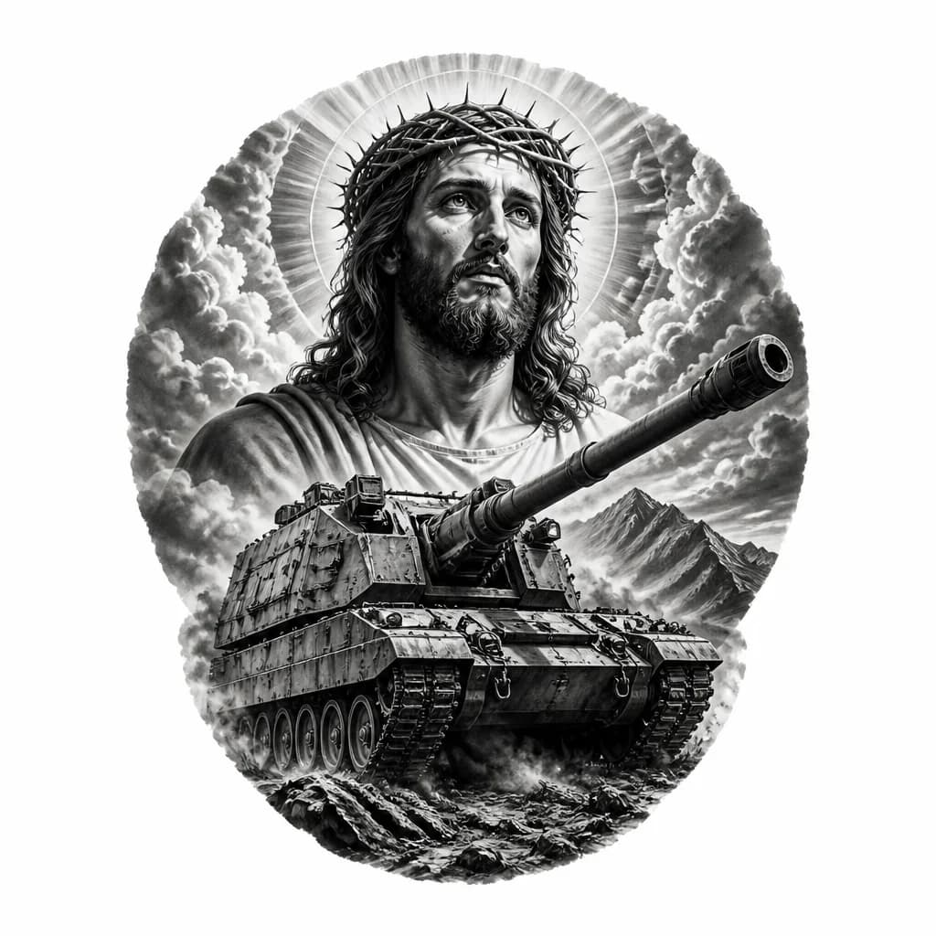 Тату эскиз: Сво Артиллерия МСТА и Исус
