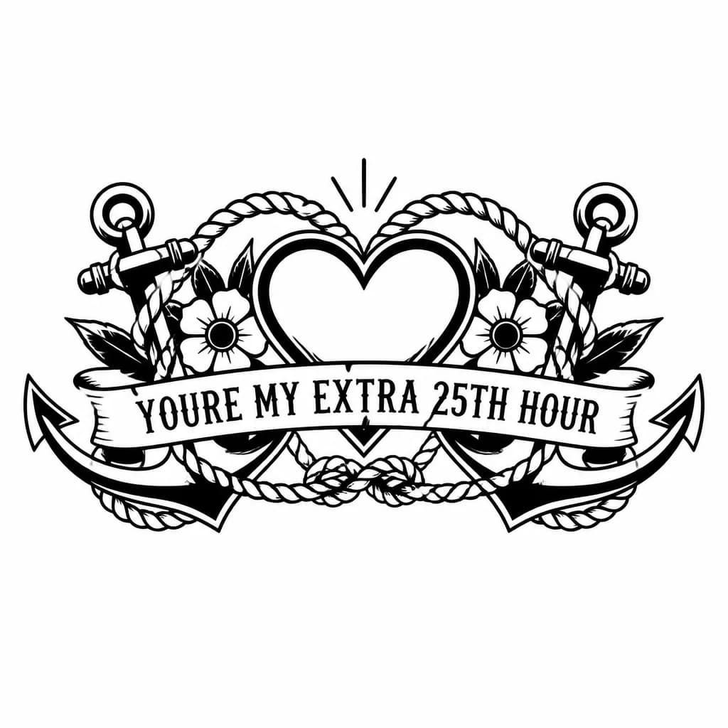 Тату эскиз: фраза на английском: You're my extra 25th hour
чтобы фраза была одной строчкой 