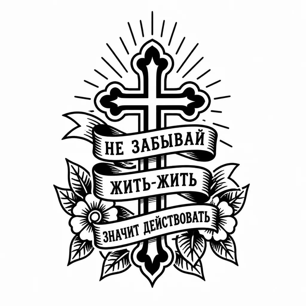 Тату эскиз: Эскиз тату на шее 
Не забывай жить-жить значит действовать
Крестом