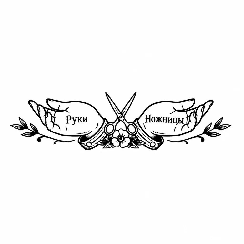 Тату эскиз: Надпись «Руки Ножницы» на ладонях