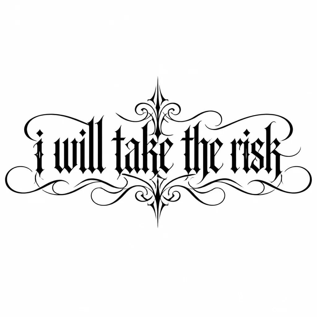 Тату эскиз: На шее надписить i will take the risk

