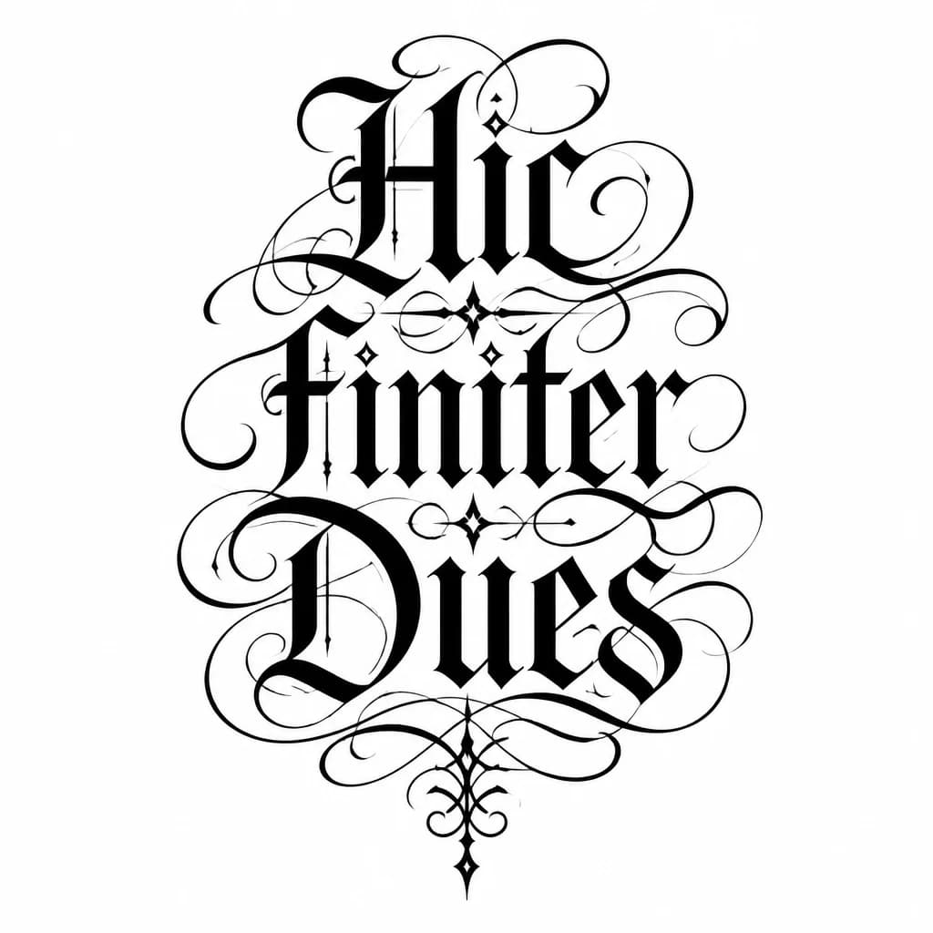 Тату эскиз: Фраза "Hic finiter Dues"