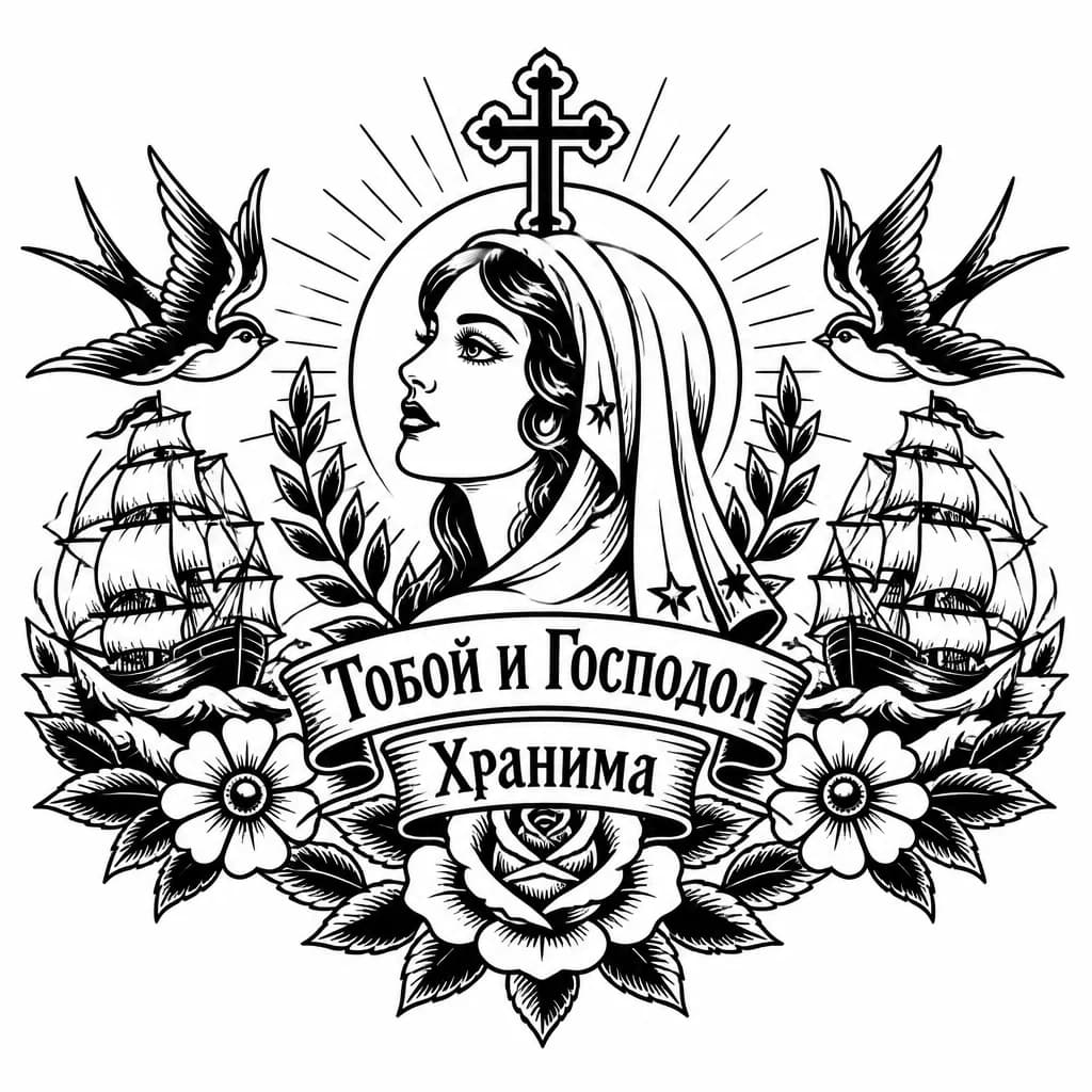 Тату эскиз: Эскизы татуировок с надписью « Тобой и Господом хранима»
