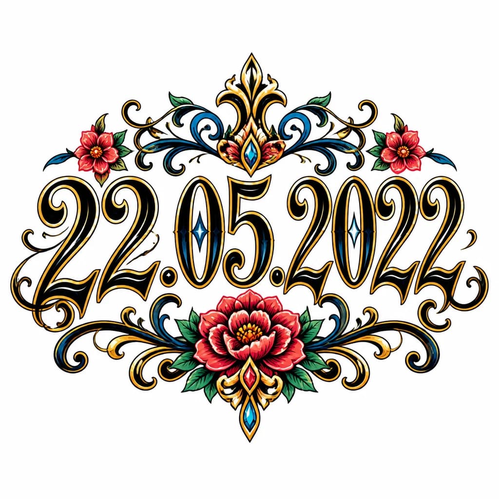 Тату эскиз: Написать дату 22.05.2022 красивым шрифтом