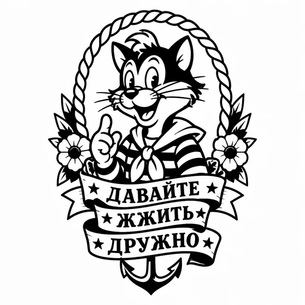 Тату эскиз: кот леопольд в стиле андерграунда